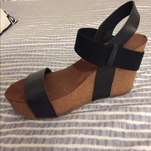 Black leather and cork wedges